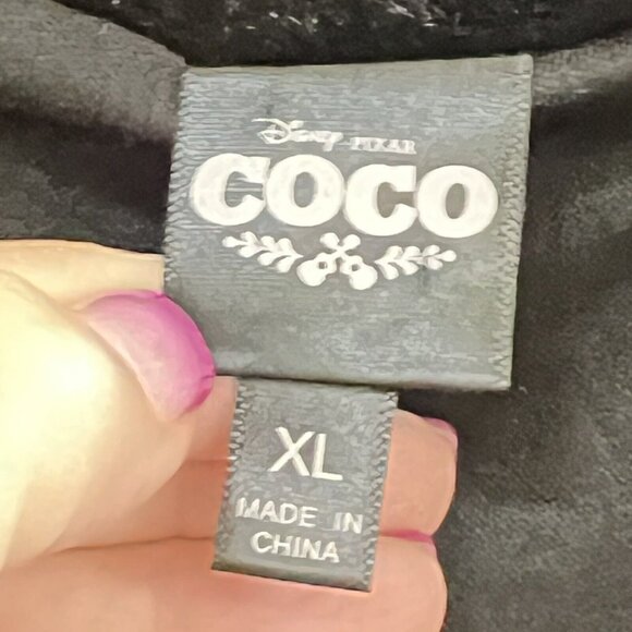 Disney Coco Junior Teen XL Moto Jacket Black Velvet Velour Rose Embroidered - Picture 5 of 13